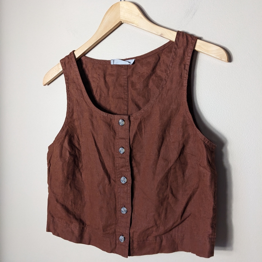 Everlane Brown Button-Front Linen Tank - Picture 4 of 7